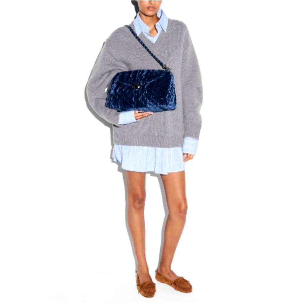 MZ Wallace Quilted Velvet Crossbody Bag in Deep Navy Blue - Picture 14 of 14